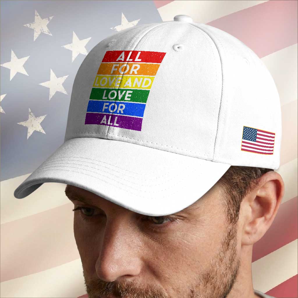 Vintage All For Love And Love For All Baseball Cap Pride Month Rainbow Graphic TS12 Print Your Wear