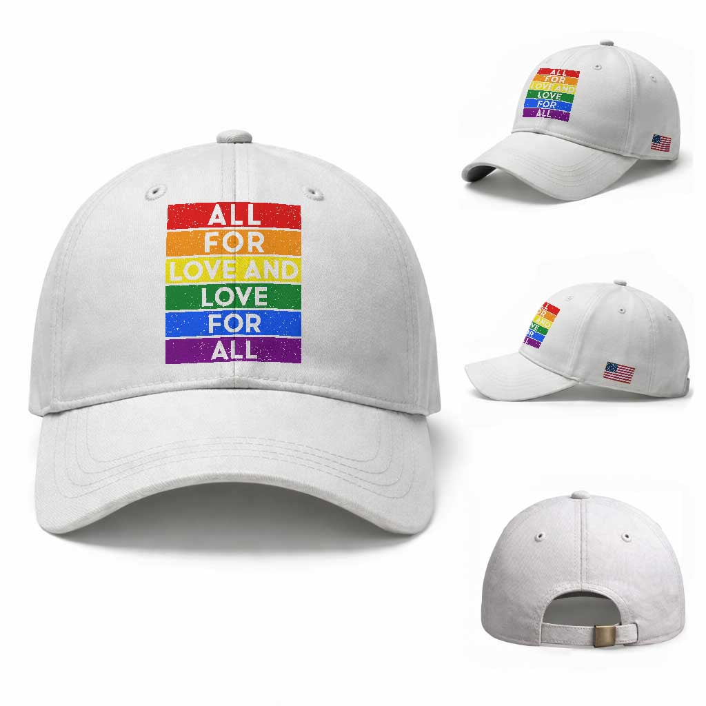 Vintage All For Love And Love For All Baseball Cap Pride Month Rainbow Graphic TS12 Baseball Cap Universal Fit White Print Your Wear