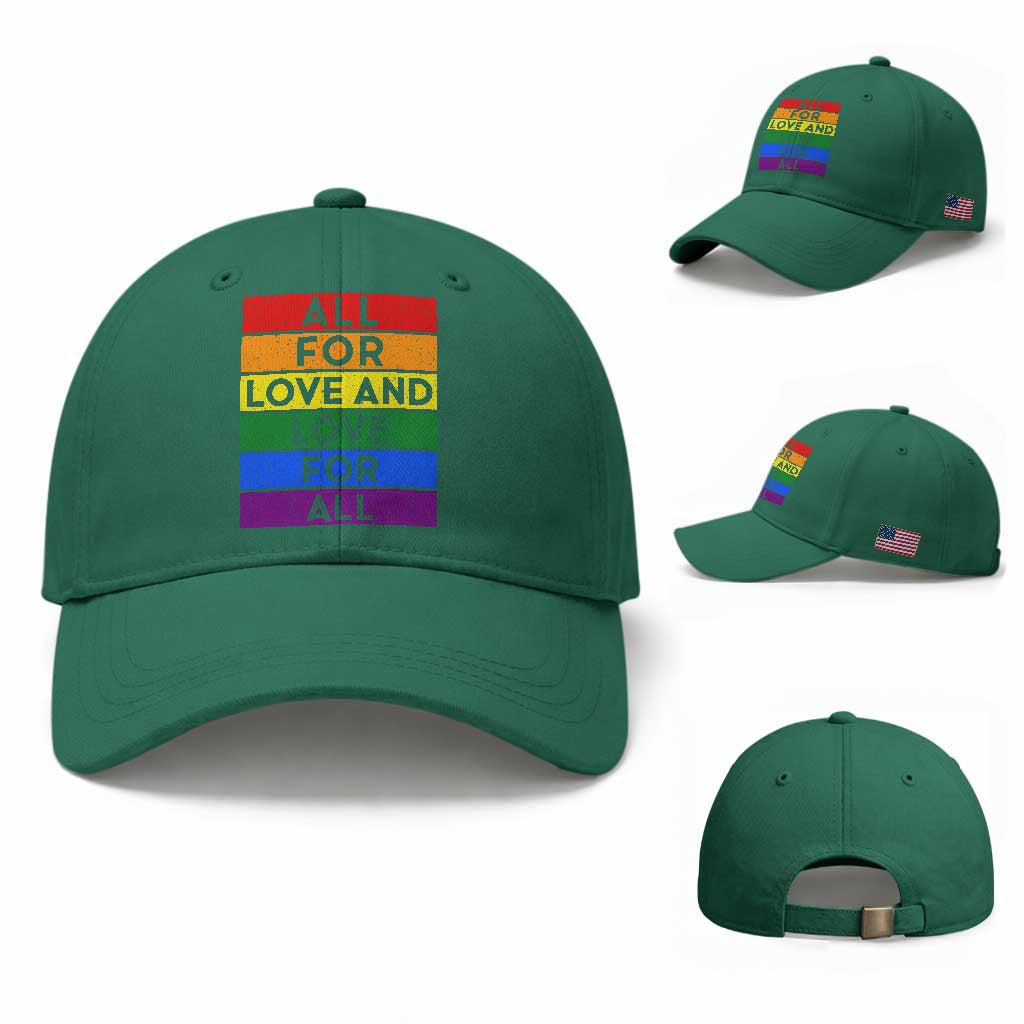 Vintage All For Love And Love For All Baseball Cap Pride Month Rainbow Graphic TS12 Baseball Cap Universal Fit Irish Green Print Your Wear