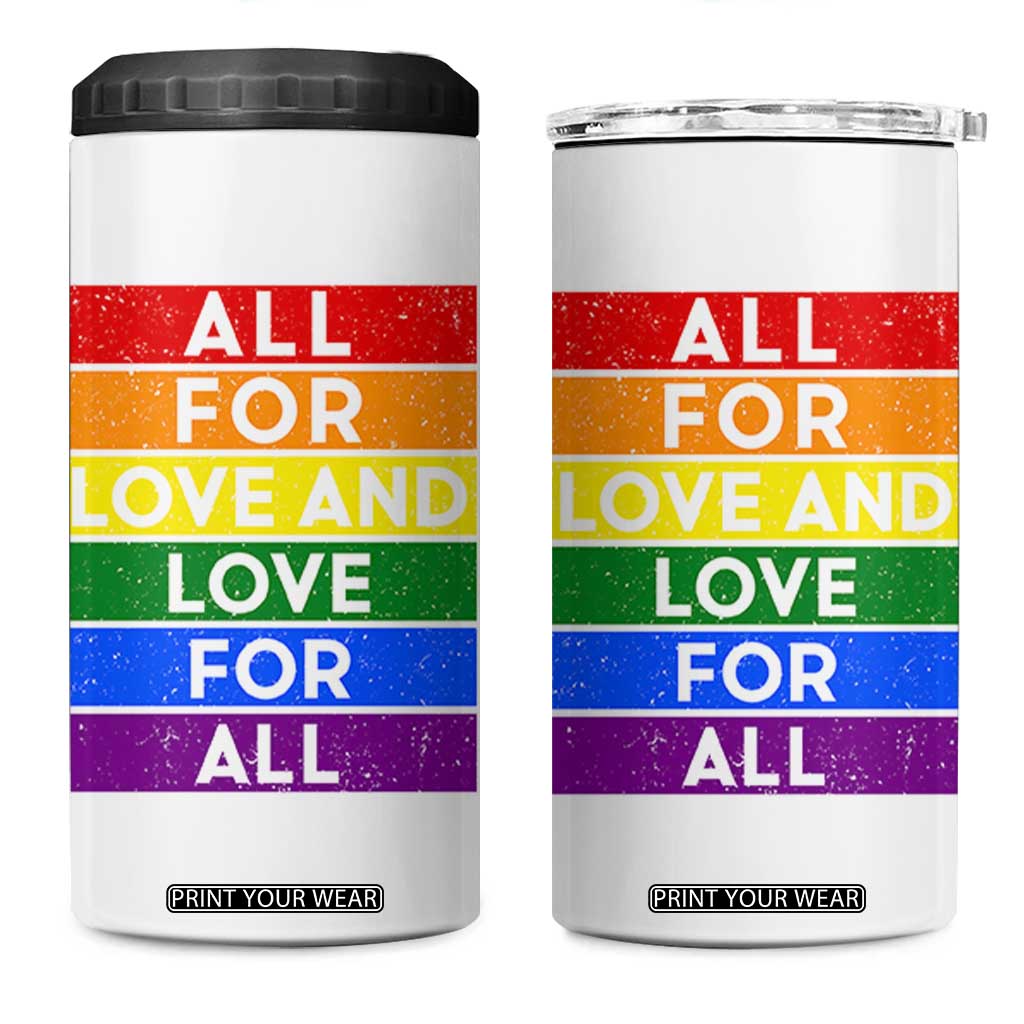 Vintage All For Love And Love For All 4 in 1 Can Cooler Tumbler Pride Month Rainbow Graphic TS12 One Size: 16 oz White Print Your Wear