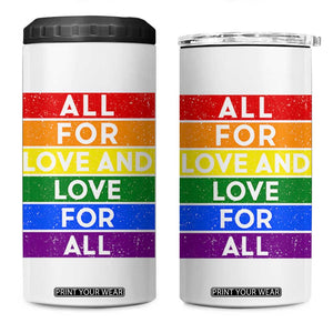 Vintage All For Love And Love For All 4 in 1 Can Cooler Tumbler Pride Month Rainbow Graphic TS12 One Size: 16 oz White Print Your Wear