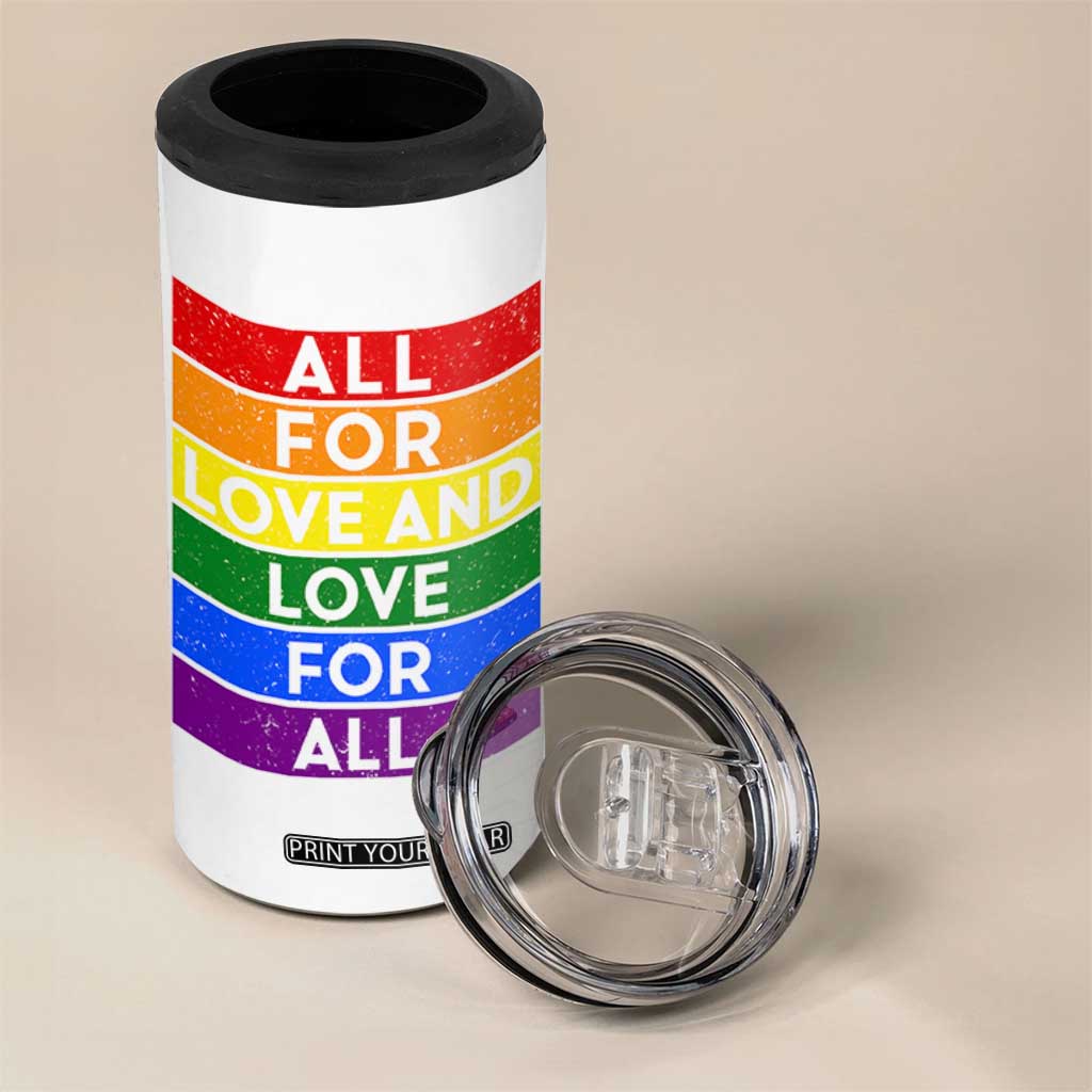 Vintage All For Love And Love For All 4 in 1 Can Cooler Tumbler Pride Month Rainbow Graphic TS12 Print Your Wear