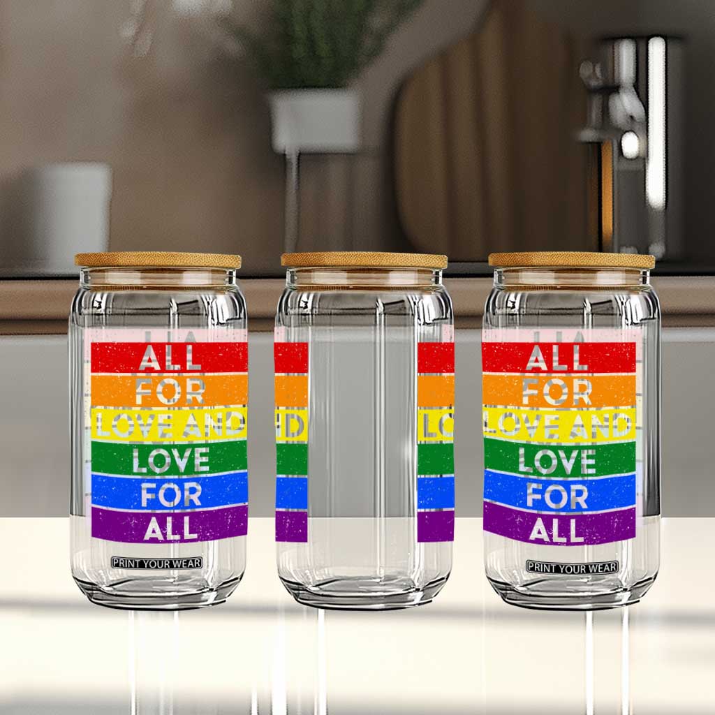 Vintage All For Love And Love For All Glass Can Pride Month Rainbow Graphic TS12 Print Your Wear