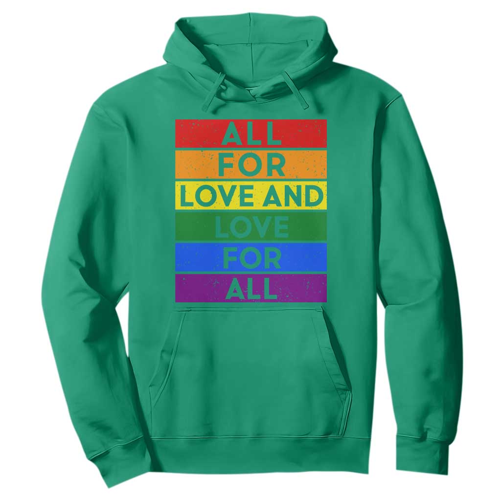 Vintage All For Love And Love For All Hoodie Pride Month Rainbow Graphic TS12 Irish Green Print Your Wear