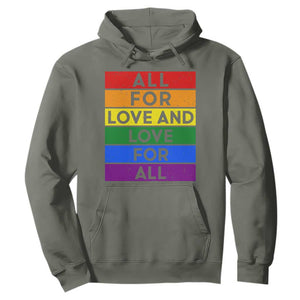 Vintage All For Love And Love For All Hoodie Pride Month Rainbow Graphic TS12 Military Green Print Your Wear