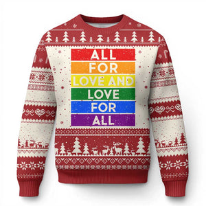 Vintage All For Love And Love For All Ugly Christmas Sweater Pride Month Rainbow Graphic
