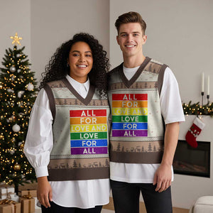 Vintage All For Love And Love For All V-Neck Knit Sweater Vest Pride Month Rainbow Graphic TS12 Mocha Mousse Print Your Wear