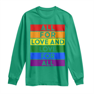 Vintage All For Love And Love For All Long Sleeve Shirt Pride Month Rainbow Graphic TS12 Irish Green Print Your Wear
