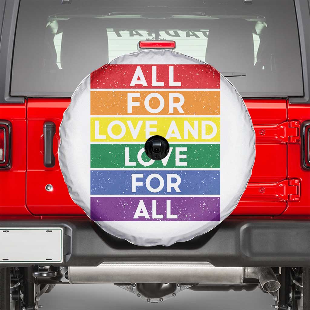 Vintage All For Love And Love For All Spare Tire Cover Pride Month Rainbow Graphic