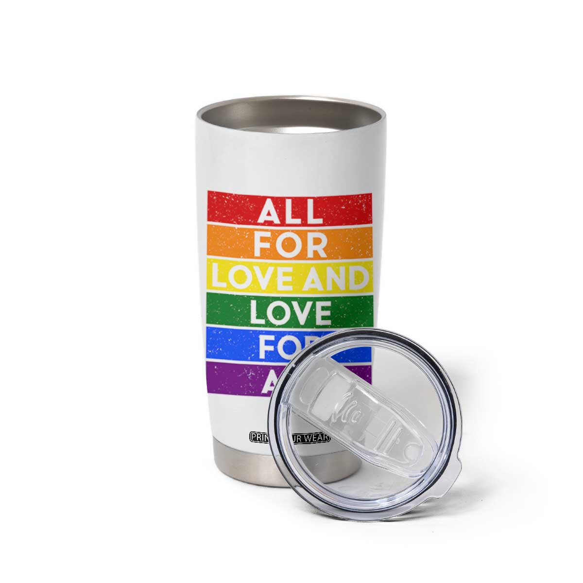 Vintage All For Love And Love For All Tumbler Cup Pride Month Rainbow Graphic TS12 Print Your Wear