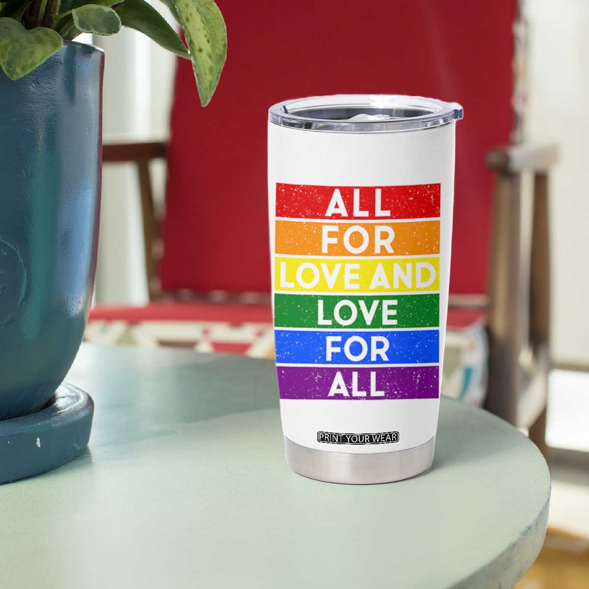 Vintage All For Love And Love For All Tumbler Cup Pride Month Rainbow Graphic TS12 Print Your Wear