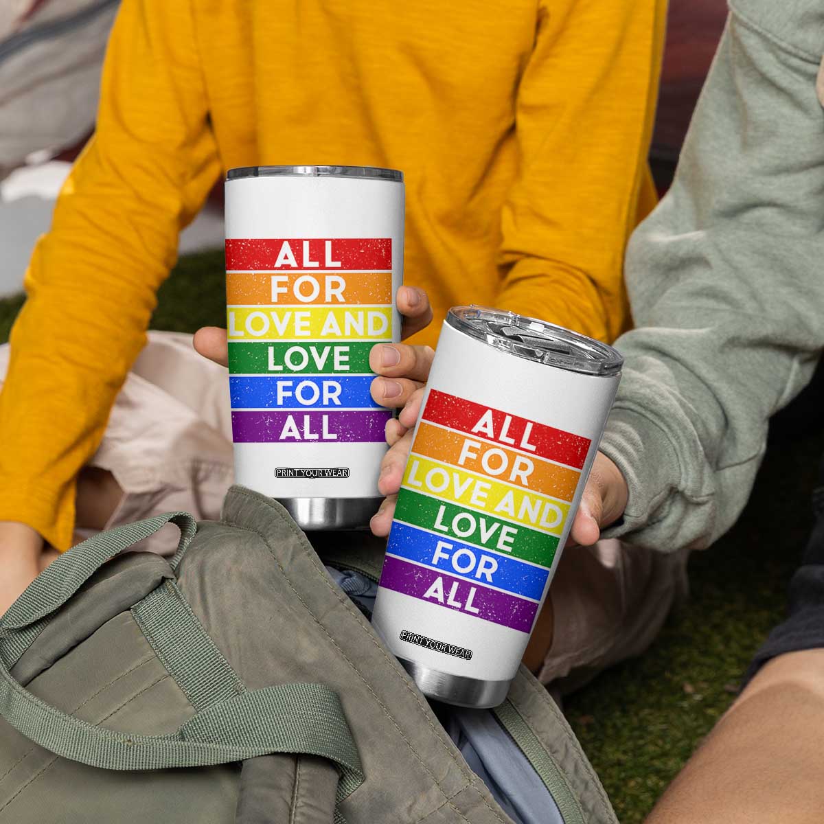 Vintage All For Love And Love For All Tumbler Cup Pride Month Rainbow Graphic TS12 Print Your Wear