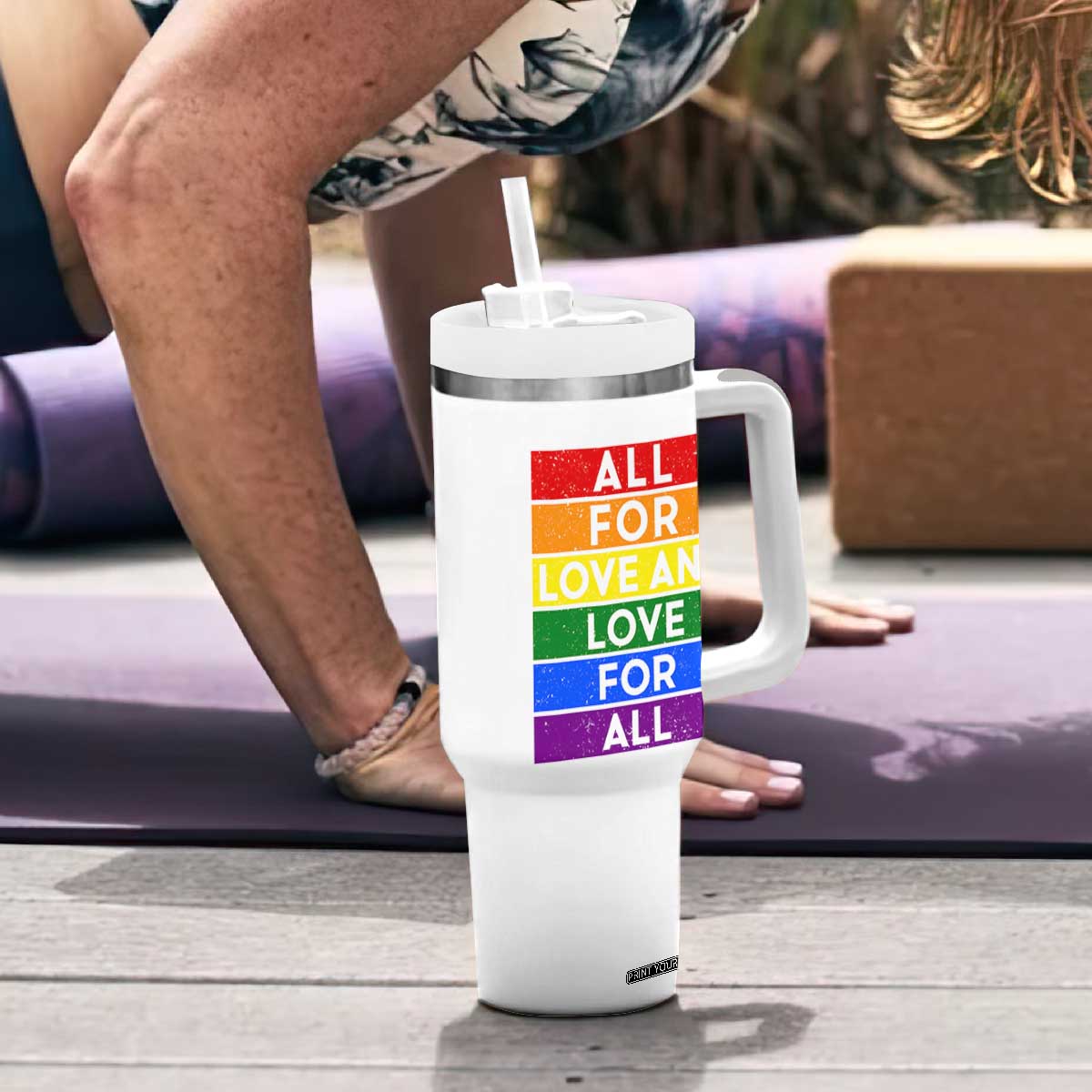 Vintage All For Love And Love For All Tumbler With Handle Pride Month Rainbow Graphic TS12 Print Your Wear