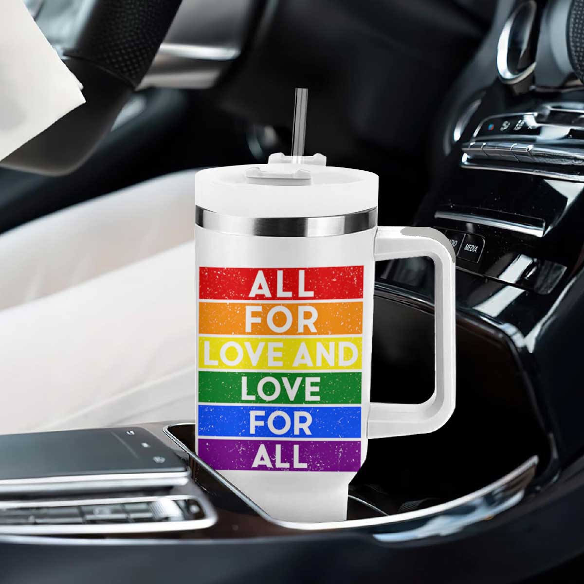 Vintage All For Love And Love For All Tumbler With Handle Pride Month Rainbow Graphic TS12 Print Your Wear