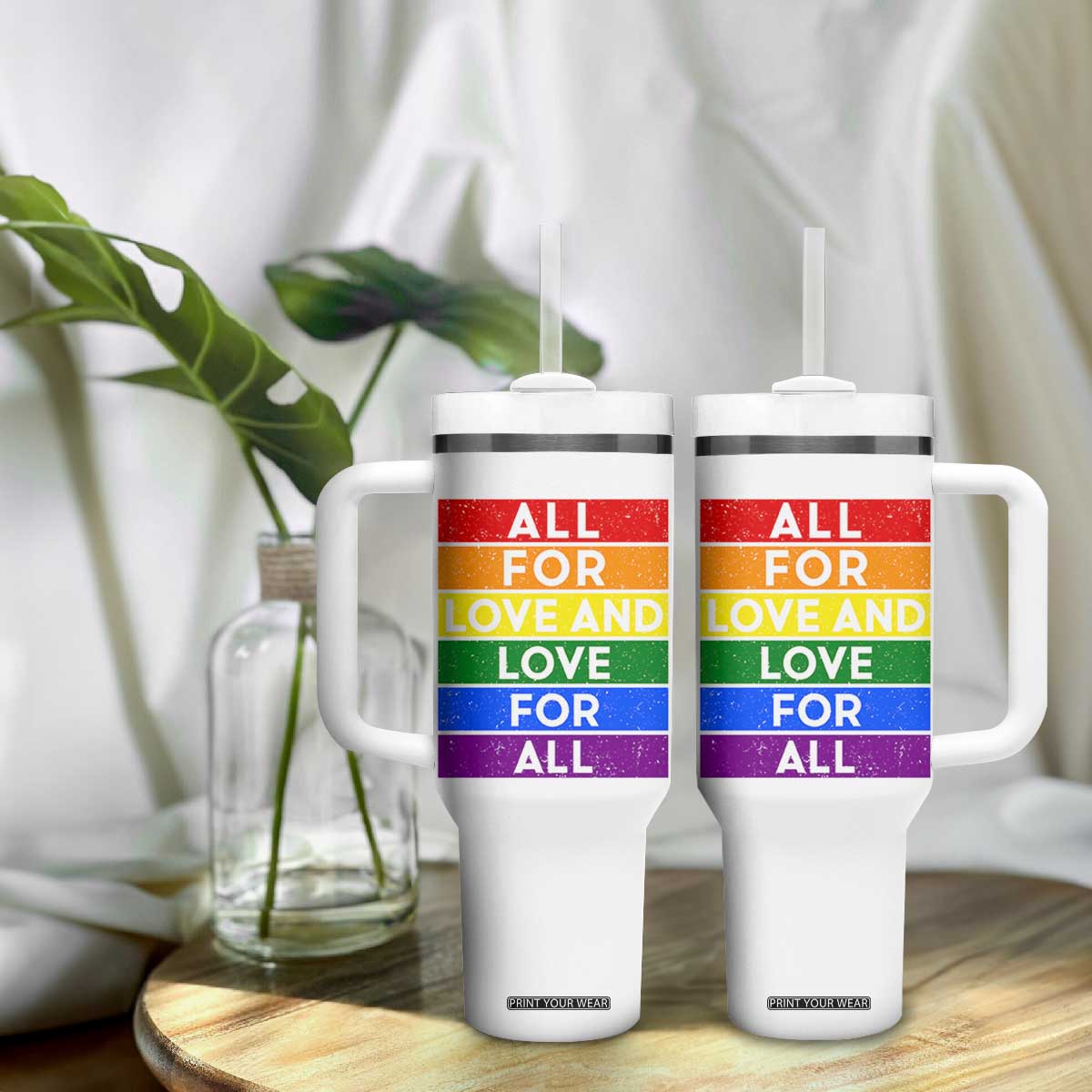 Vintage All For Love And Love For All Tumbler With Handle Pride Month Rainbow Graphic TS12 Print Your Wear