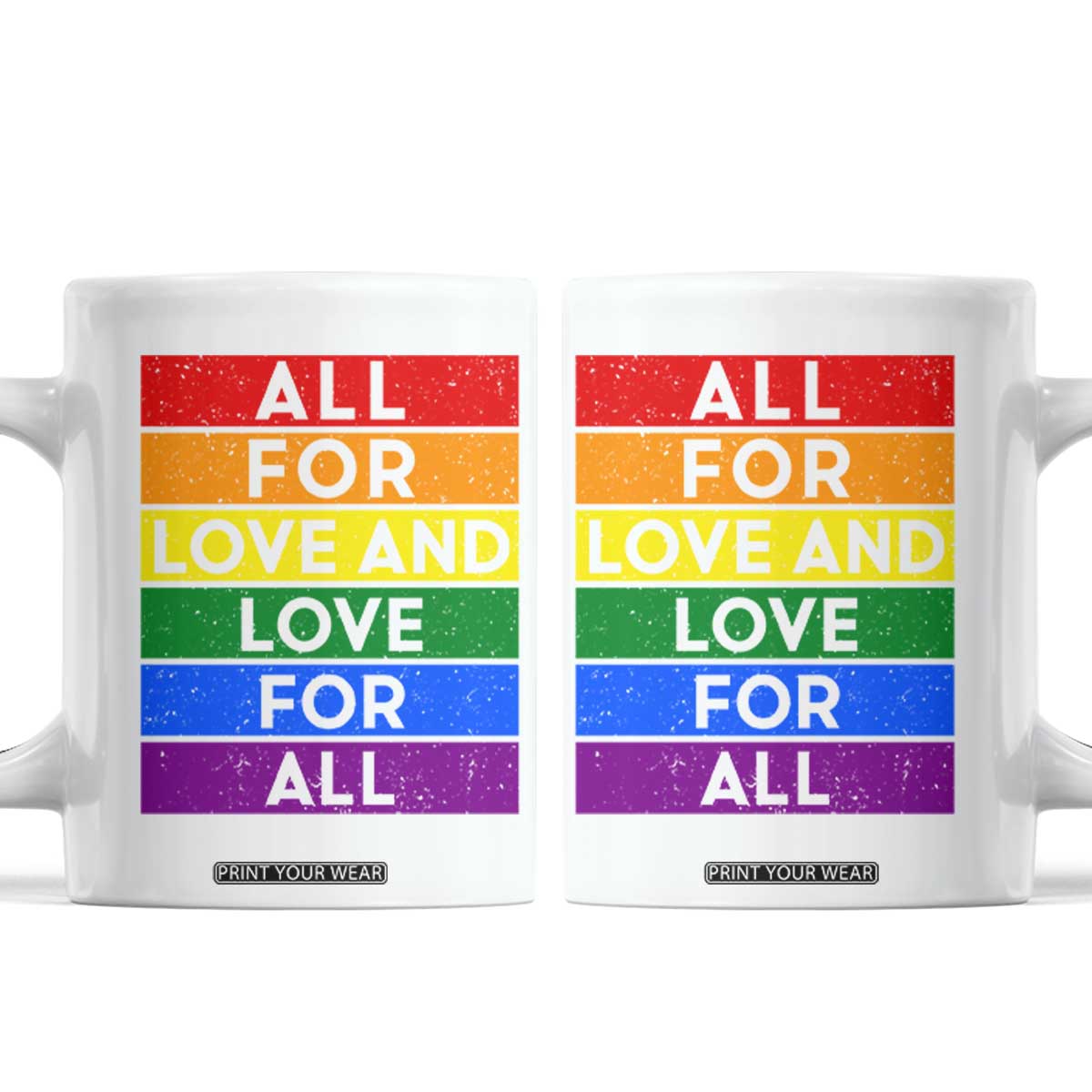 Vintage All For Love And Love For All Coffee Mug Pride Month Rainbow Graphic