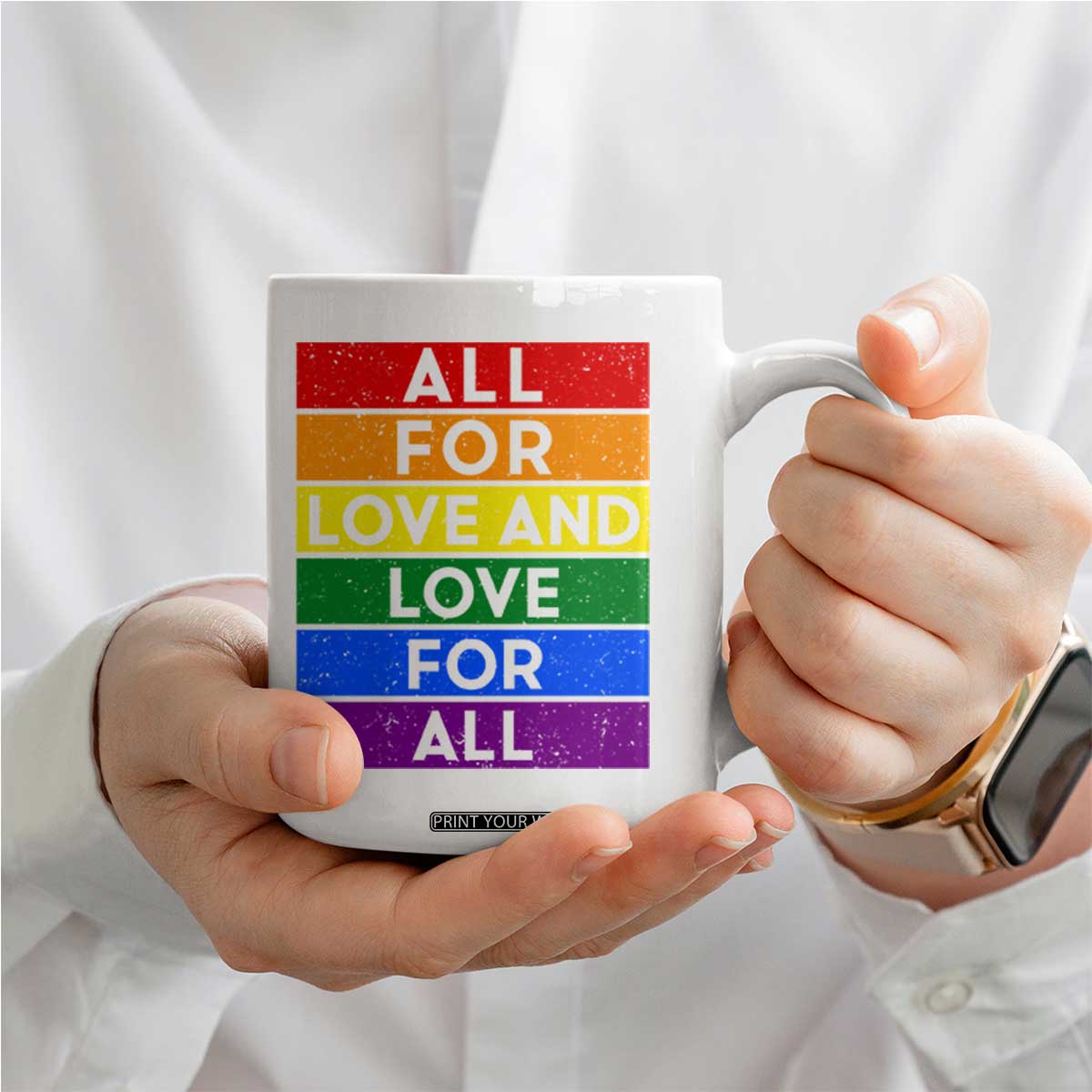 Vintage All For Love And Love For All Coffee Mug Pride Month Rainbow Graphic TS12 Print Your Wear