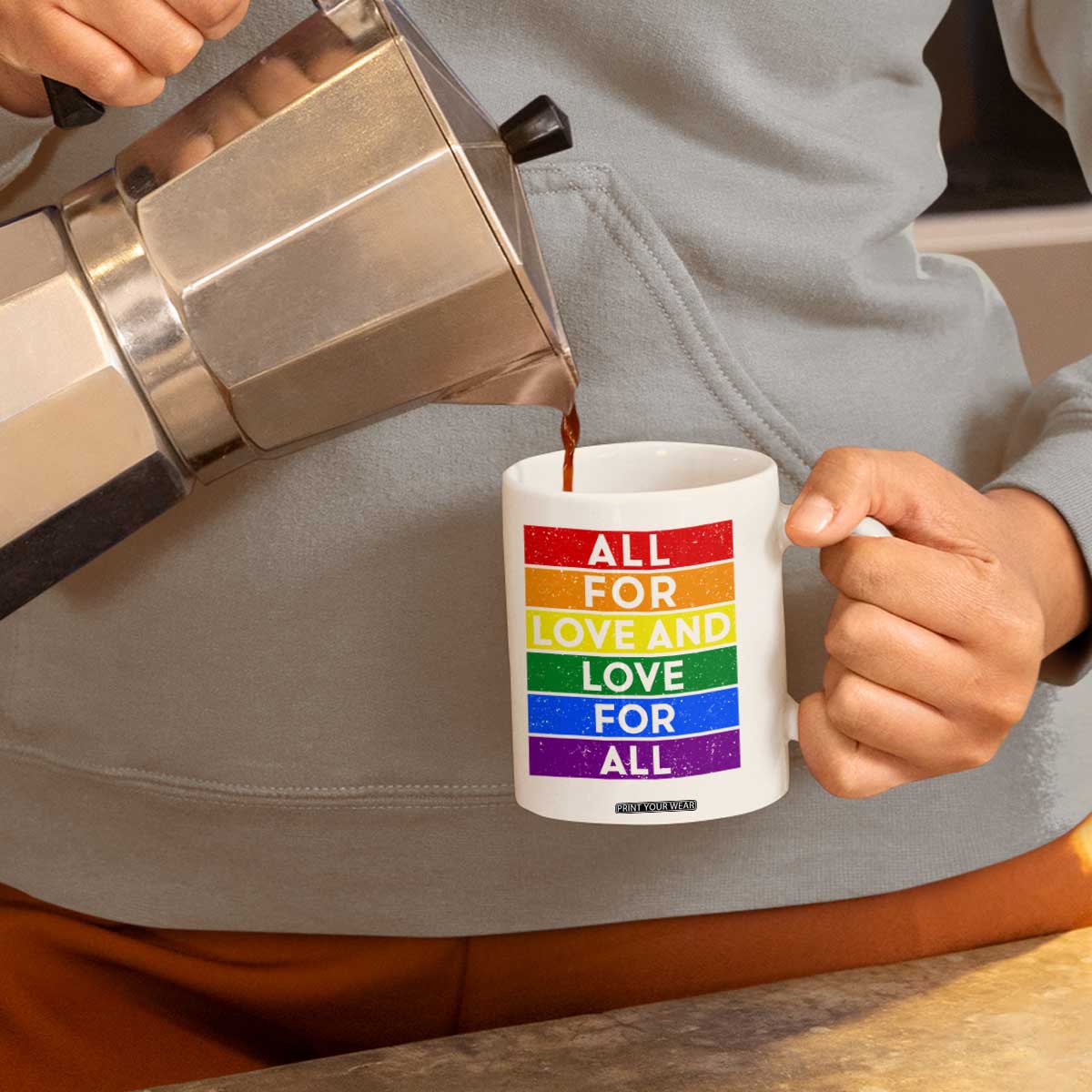 Vintage All For Love And Love For All Coffee Mug Pride Month Rainbow Graphic TS12 Print Your Wear