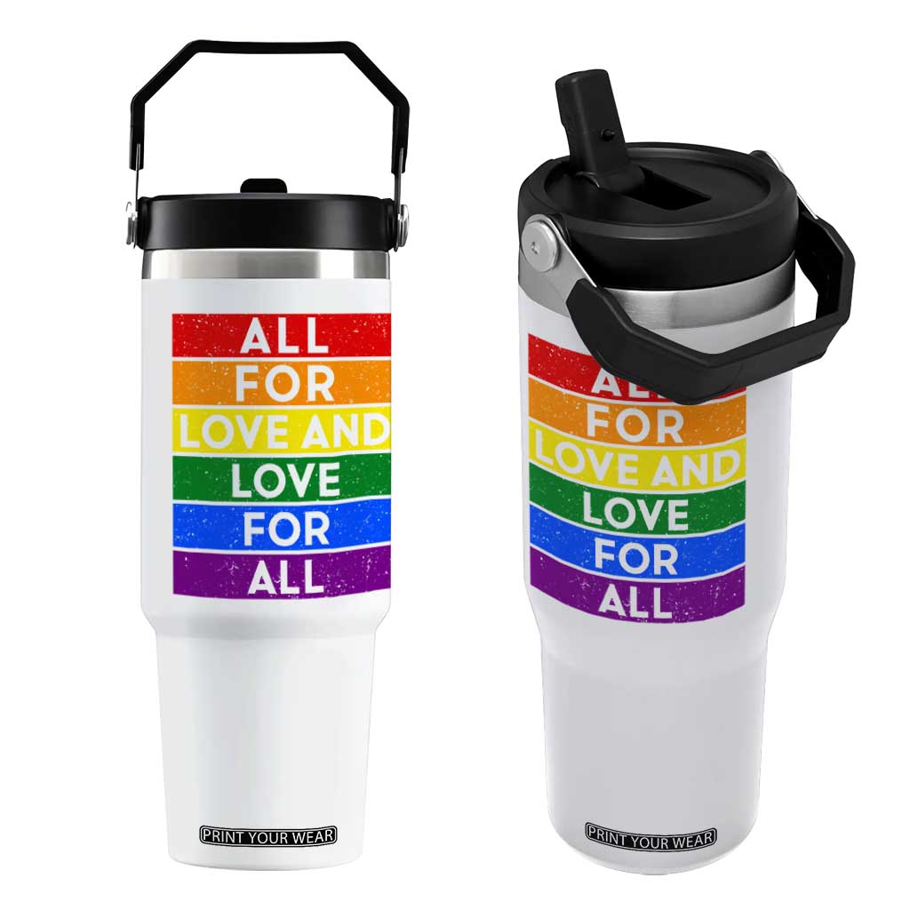 Vintage All For Love And Love For All Flip Straw Tumbler Pride Month Rainbow Graphic TS12 One Size: 30 oz White Print Your Wear