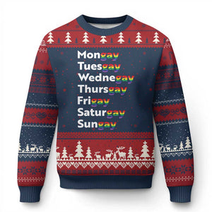 Rainbow Days Of The Week Mongay Tuesgay Ugly Christmas Sweater Funny LGBT Pride Month TS12 Navy Red Print Your Wear