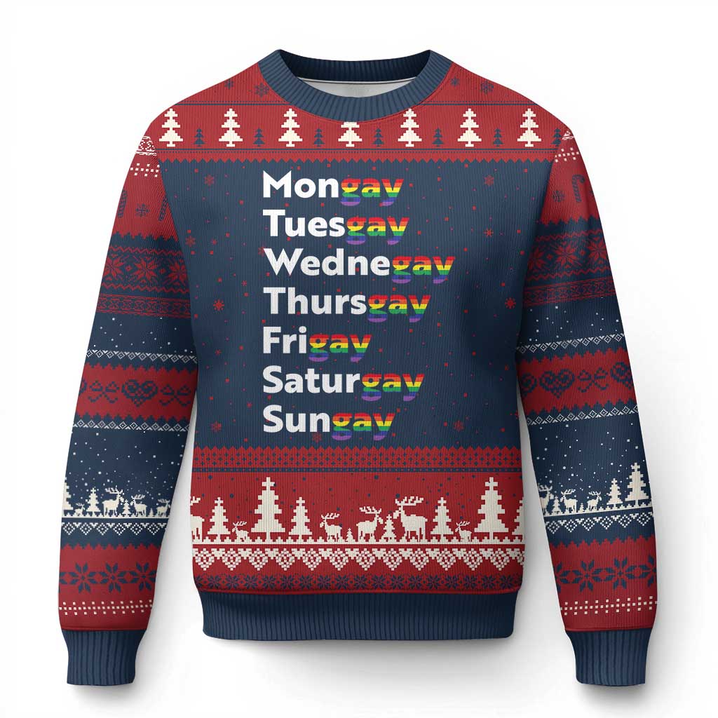 Rainbow Days Of The Week Mongay Tuesgay Ugly Christmas Sweater Funny LGBT Pride Month TS12 Navy Red Print Your Wear
