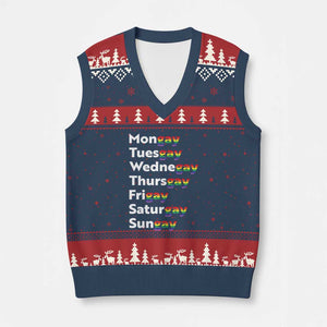 Rainbow Days Of The Week Mongay Tuesgay V-Neck Knit Sweater Vest Funny LGBT Pride Month TS12 Navy Red Print Your Wear