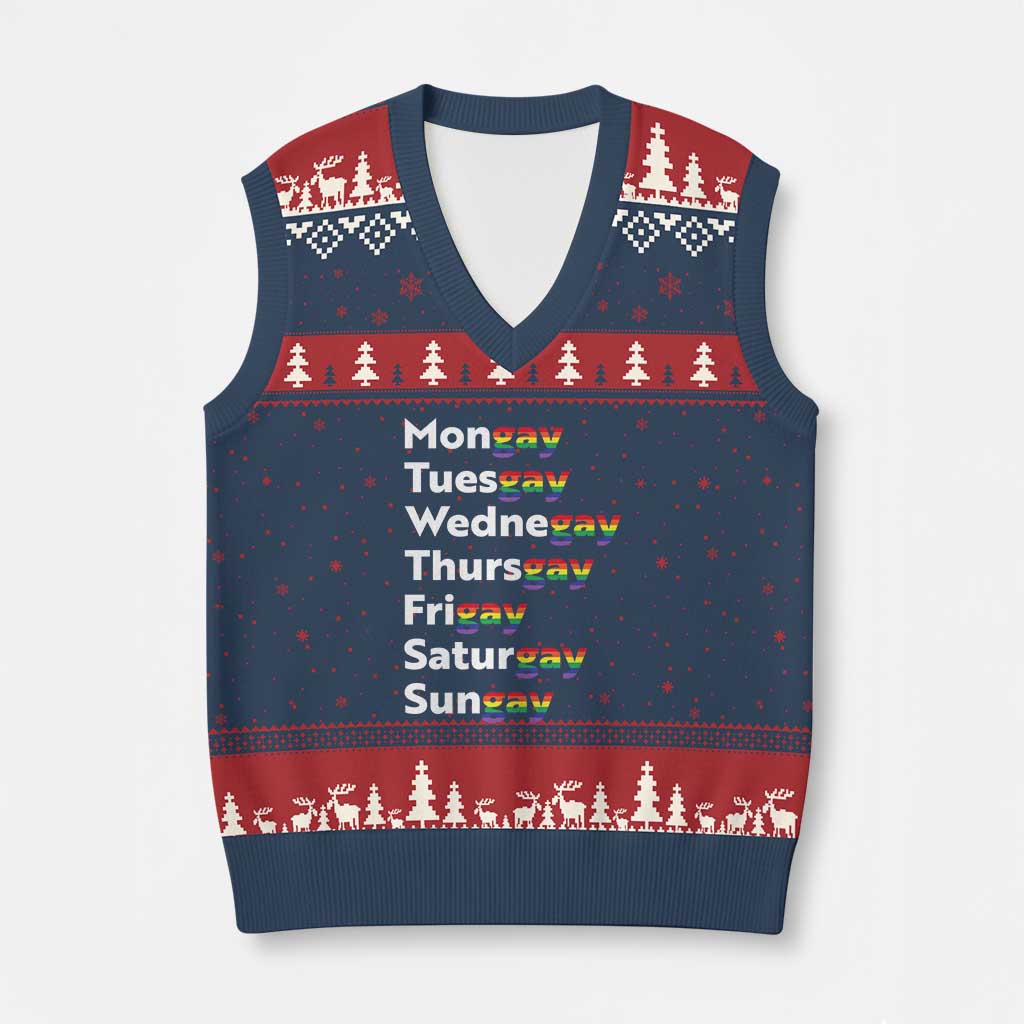 Rainbow Days Of The Week Mongay Tuesgay V-Neck Knit Sweater Vest Funny LGBT Pride Month TS12 Navy Red Print Your Wear