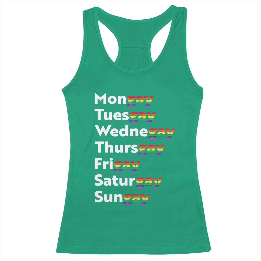 Rainbow Days Of The Week Mongay Tuesgay Racerback Tank Top Funny LGBT Pride Month
