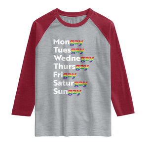 Rainbow Days Of The Week Mongay Tuesgay Raglan Shirt Funny LGBT Pride Month TS12 Heather Gray Heather Red Print Your Wear