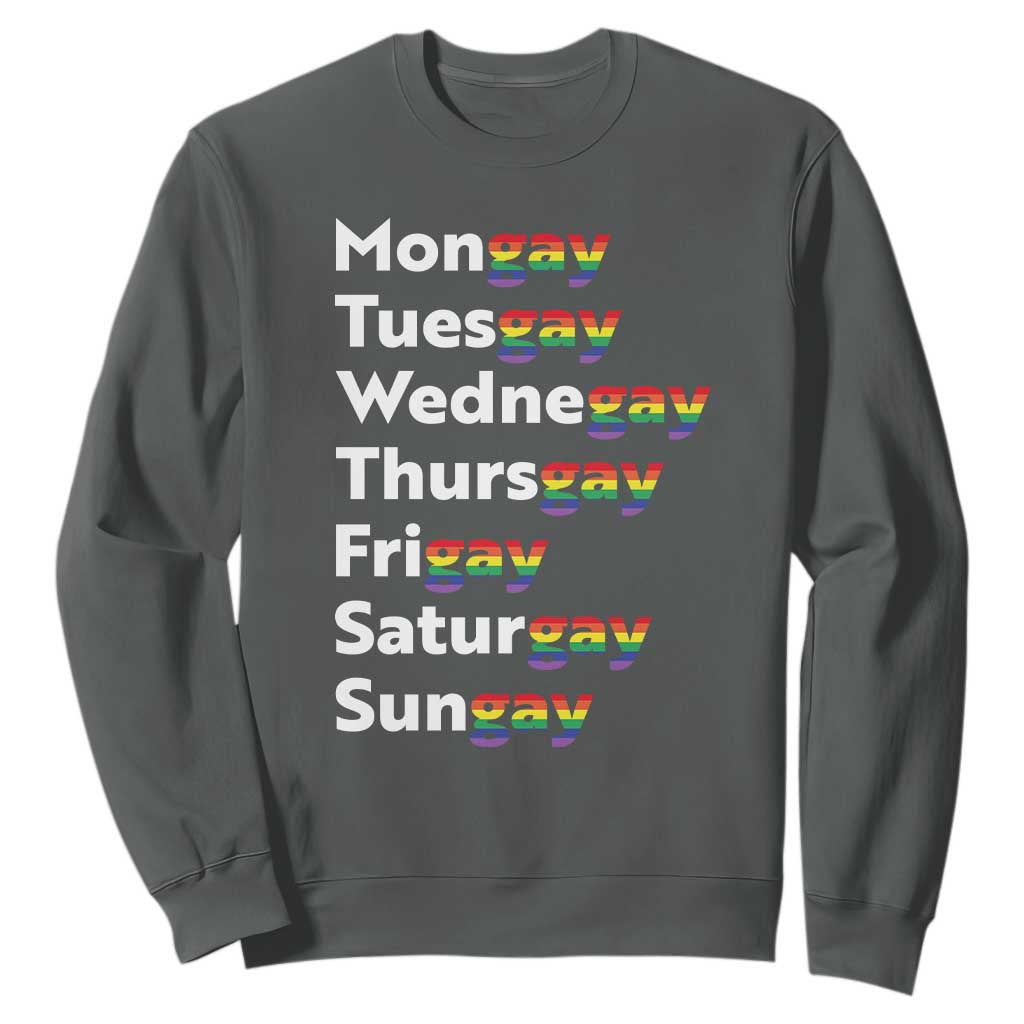 Rainbow Days Of The Week Mongay Tuesgay Sweatshirt Funny LGBT Pride Month TS12 Dark Heather Print Your Wear