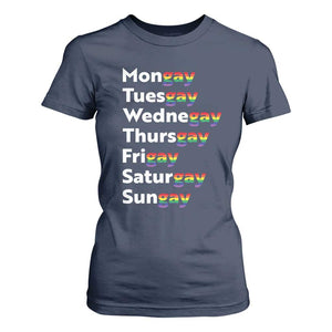 Rainbow Days Of The Week Mongay Tuesgay T Shirt For Women Funny LGBT Pride Month TS12 Navy Print Your Wear