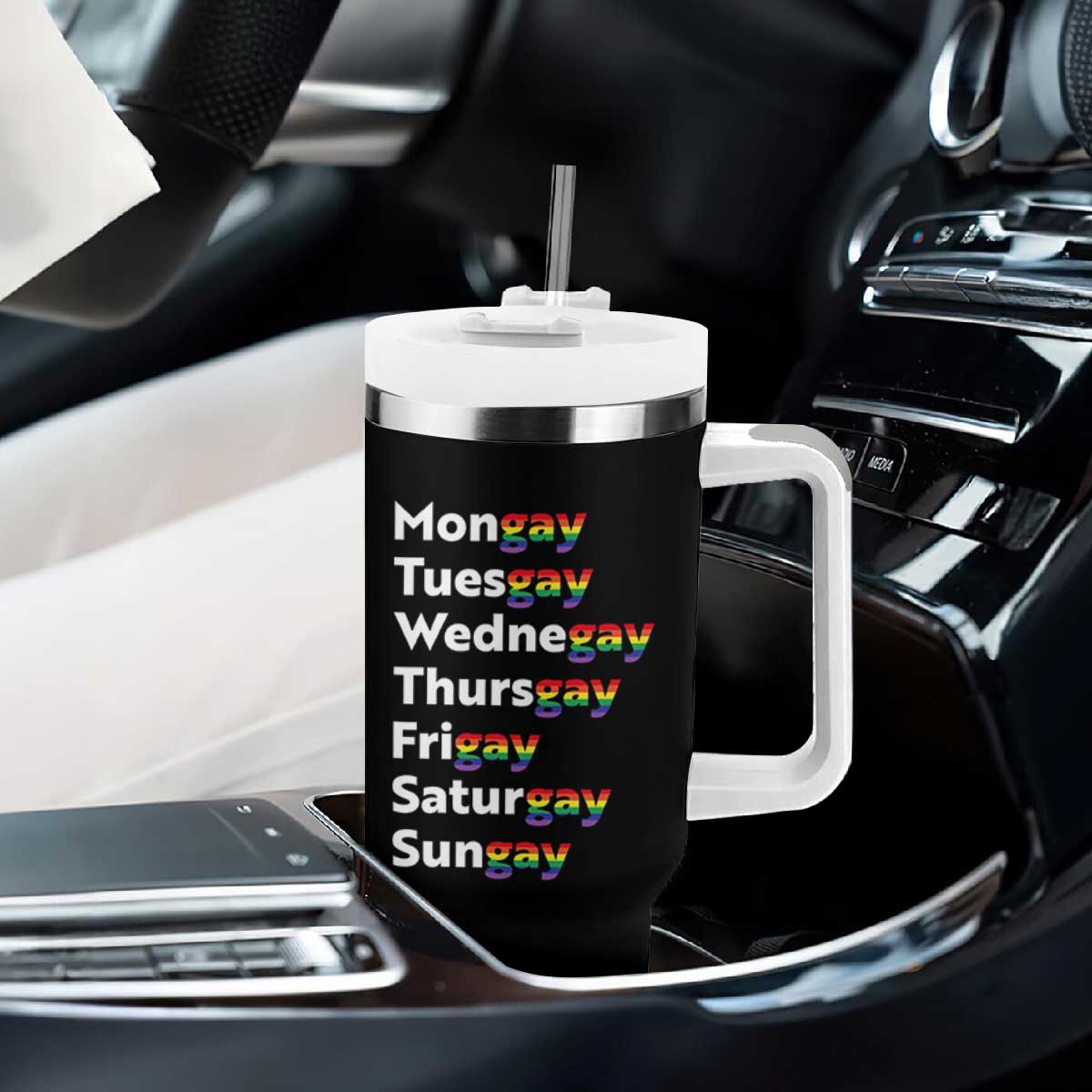 Rainbow Days Of The Week Mongay Tuesgay Tumbler With Handle Funny LGBT Pride Month TS12 Print Your Wear
