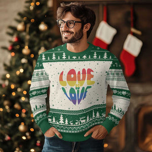 Love Is Love LGBTQ Pride Ugly Christmas Sweater Rainbow Flag Community