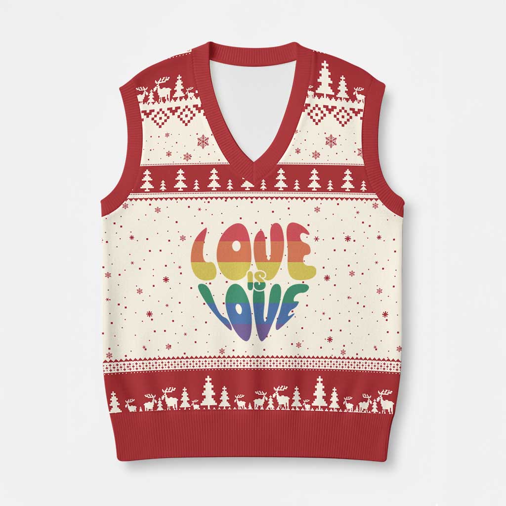 Love Is Love LGBTQ Pride V-Neck Knit Sweater Vest Rainbow Flag Community TS12 Beige Red Print Your Wear