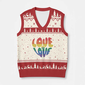 Love Is Love LGBTQ Pride V-Neck Knit Sweater Vest Rainbow Flag Community TS12 Beige Red Print Your Wear