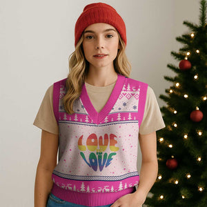 Love Is Love LGBTQ Pride V-Neck Knit Sweater Vest Rainbow Flag Community TS12 Hot Pink Print Your Wear