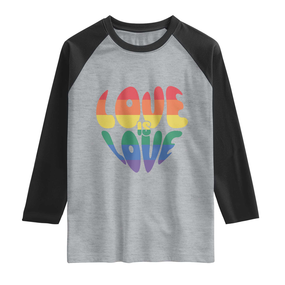 Love Is Love LGBTQ Pride Raglan Shirt Rainbow Flag Community TS12 Heather Gray Black Print Your Wear