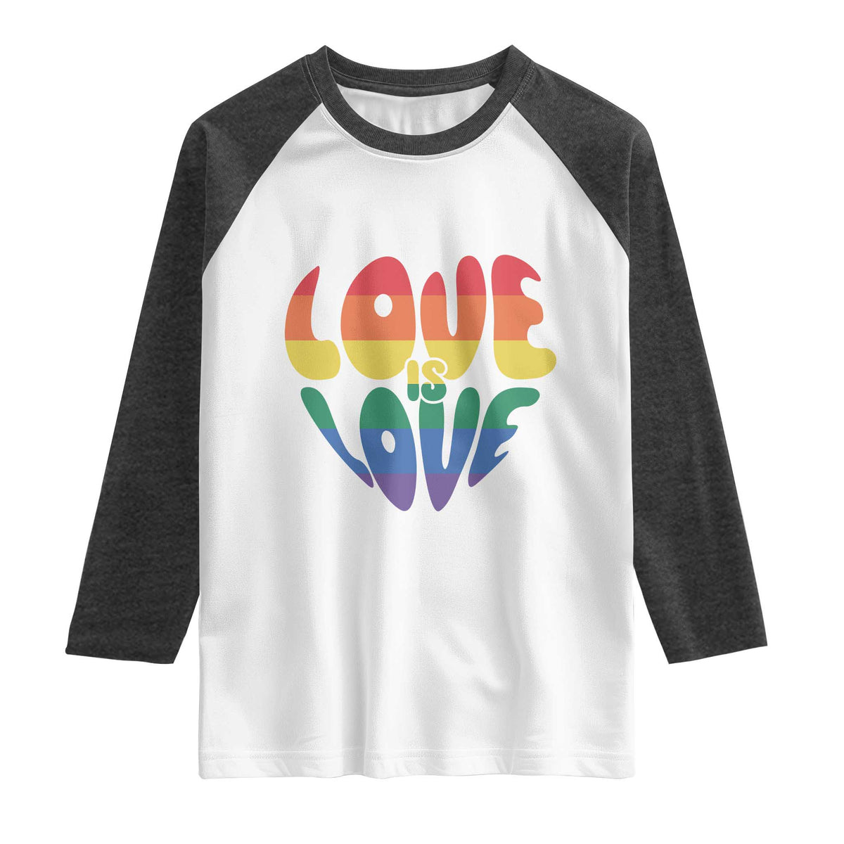 Love Is Love LGBTQ Pride Raglan Shirt Rainbow Flag Community TS12 White Heather Charcoal Print Your Wear