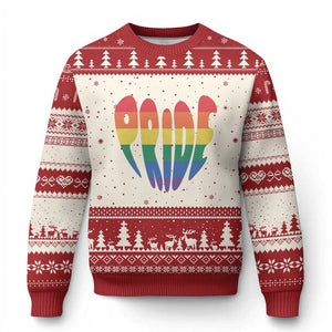 Rainbow Heart Pride Ugly Christmas Sweater LGBTQ Support Graphic TS12 Beige Red Print Your Wear