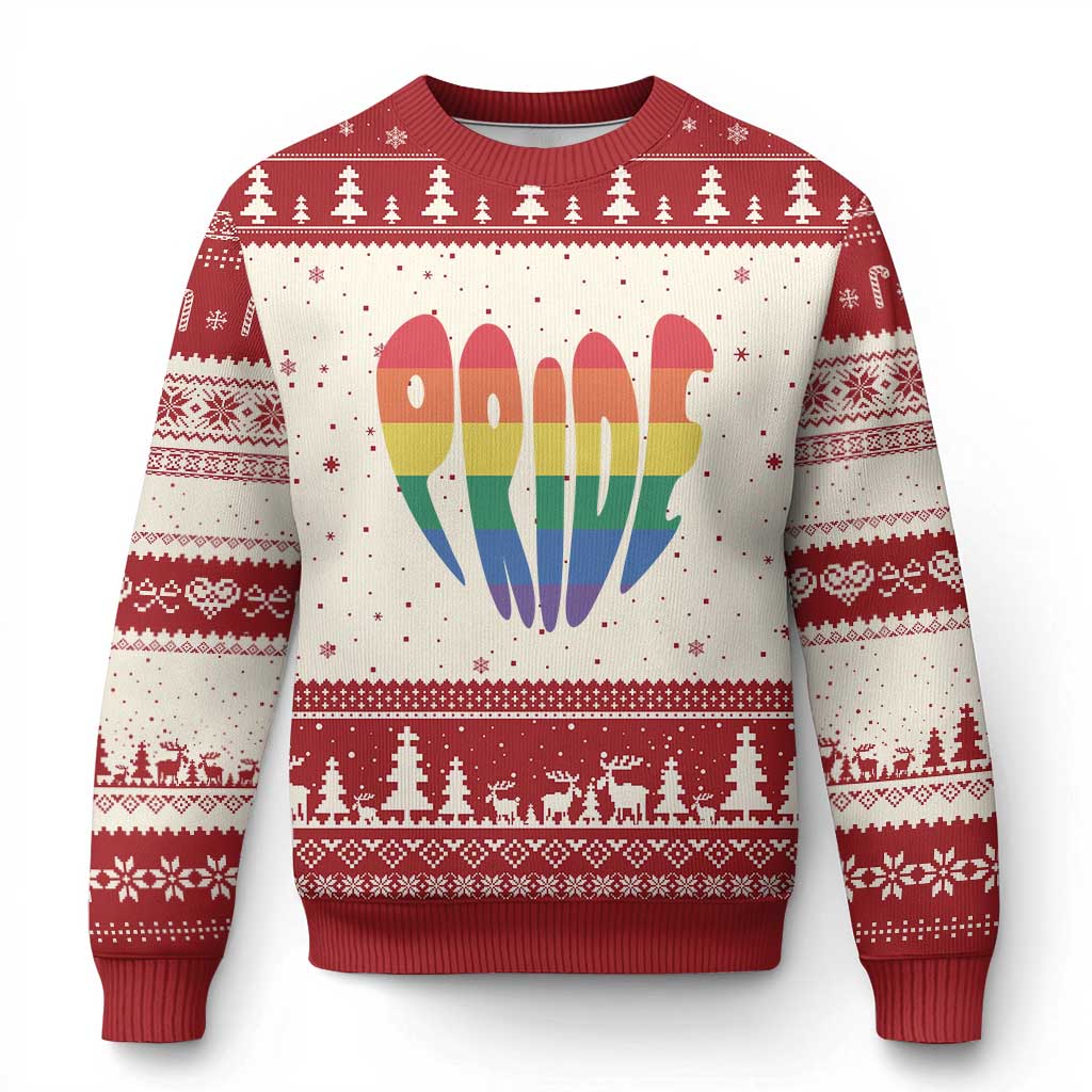 Rainbow Heart Pride Ugly Christmas Sweater LGBTQ Support Graphic TS12 Beige Red Print Your Wear