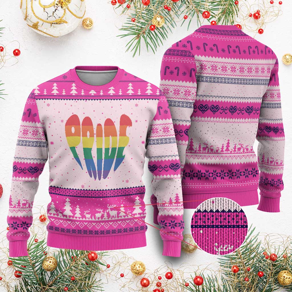 Rainbow Heart Pride Ugly Christmas Sweater LGBTQ Support Graphic TS12 Hot Pink Print Your Wear