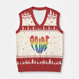 Rainbow Heart Pride V-Neck Knit Sweater Vest LGBTQ Support Graphic TS12 Beige Red Print Your Wear