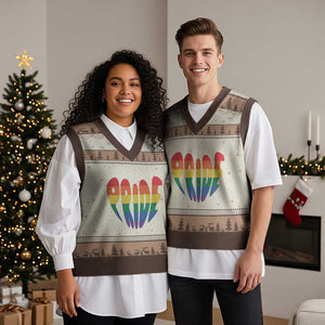 Rainbow Heart Pride V-Neck Knit Sweater Vest LGBTQ Support Graphic TS12 Mocha Mousse Print Your Wear