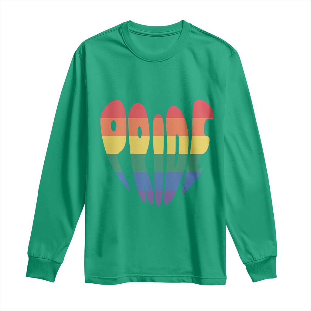 Rainbow Heart Pride Long Sleeve Shirt LGBTQ Support Graphic TS12 Irish Green Print Your Wear