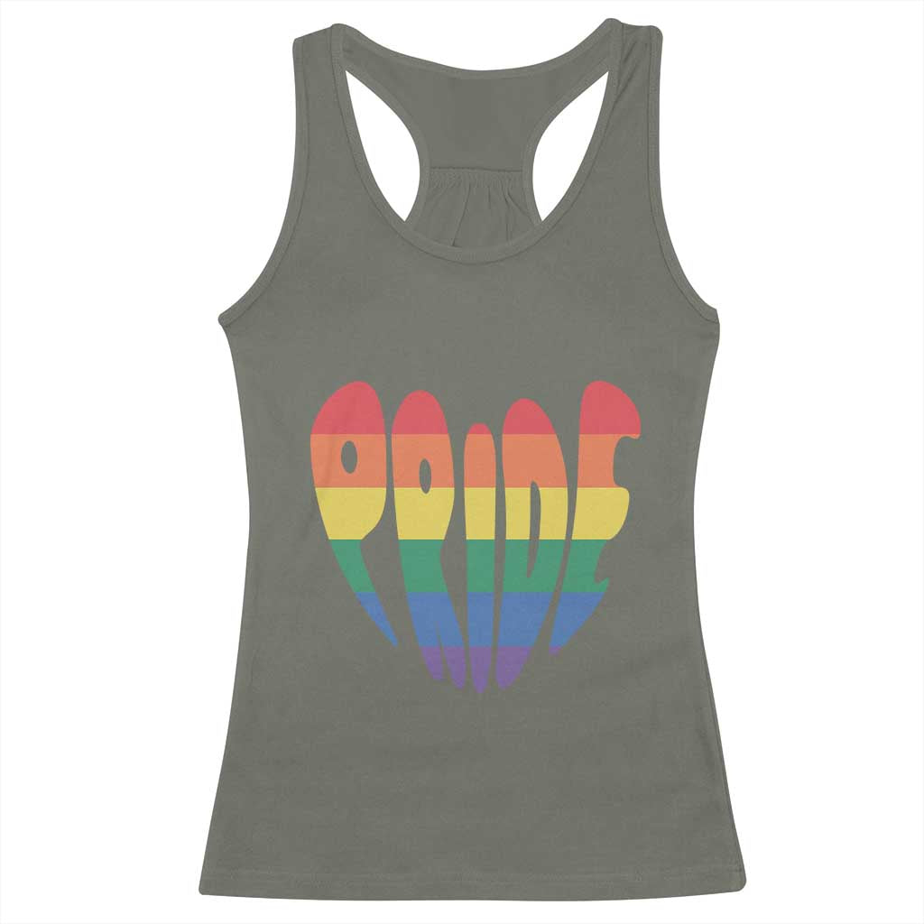 Rainbow Heart Pride Racerback Tank Top LGBTQ Support Graphic TS12 Military Green Print Your Wear