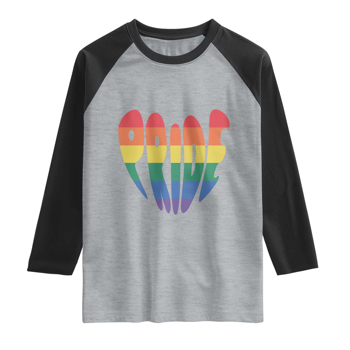 Rainbow Heart Pride Raglan Shirt LGBTQ Support Graphic TS12 Heather Gray Black Print Your Wear
