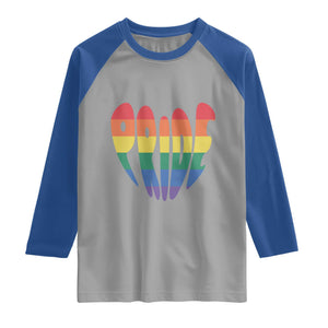 Rainbow Heart Pride Raglan Shirt LGBTQ Support Graphic TS12 Sport Gray Royal Print Your Wear