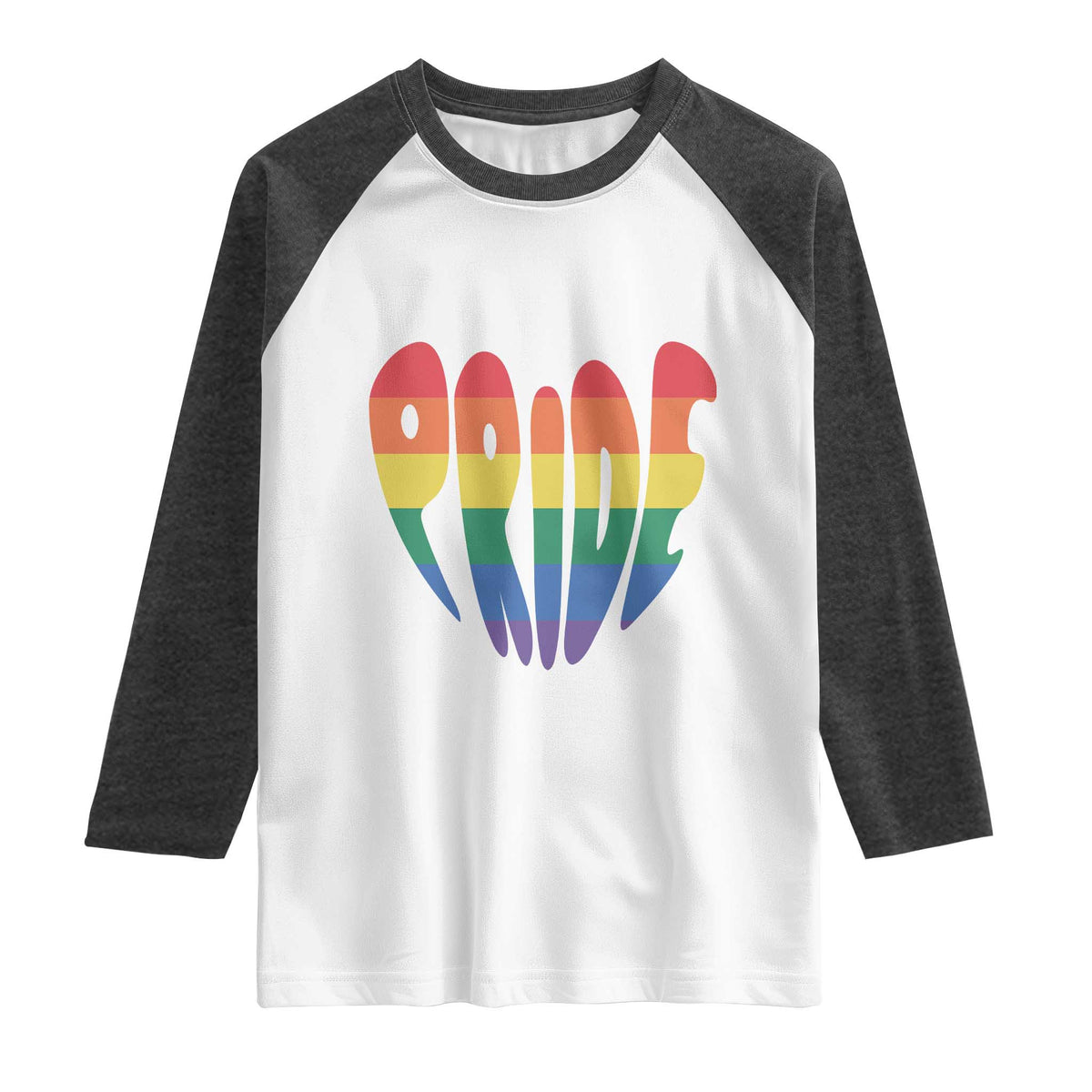 Rainbow Heart Pride Raglan Shirt LGBTQ Support Graphic TS12 White Heather Charcoal Print Your Wear
