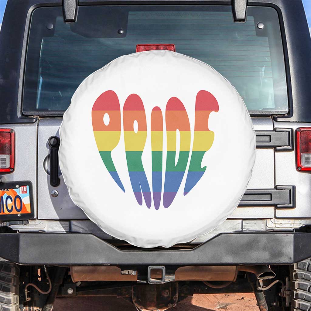 Rainbow Heart Pride Spare Tire Cover LGBTQ Support Graphic TS12 No hole White Print Your Wear