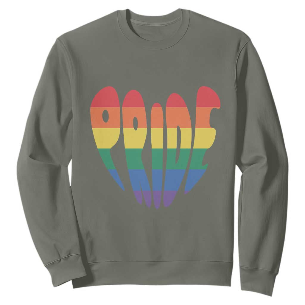 Rainbow Heart Pride Sweatshirt LGBTQ Support Graphic TS12 Military Green Print Your Wear